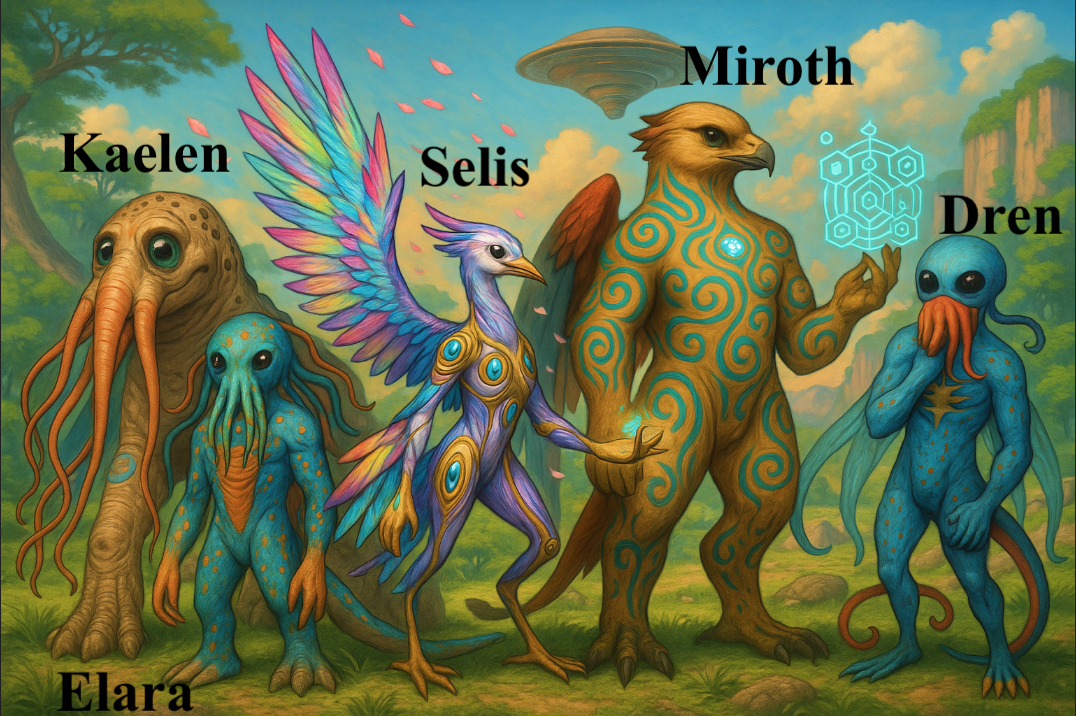 Elara and companions from Sorathia